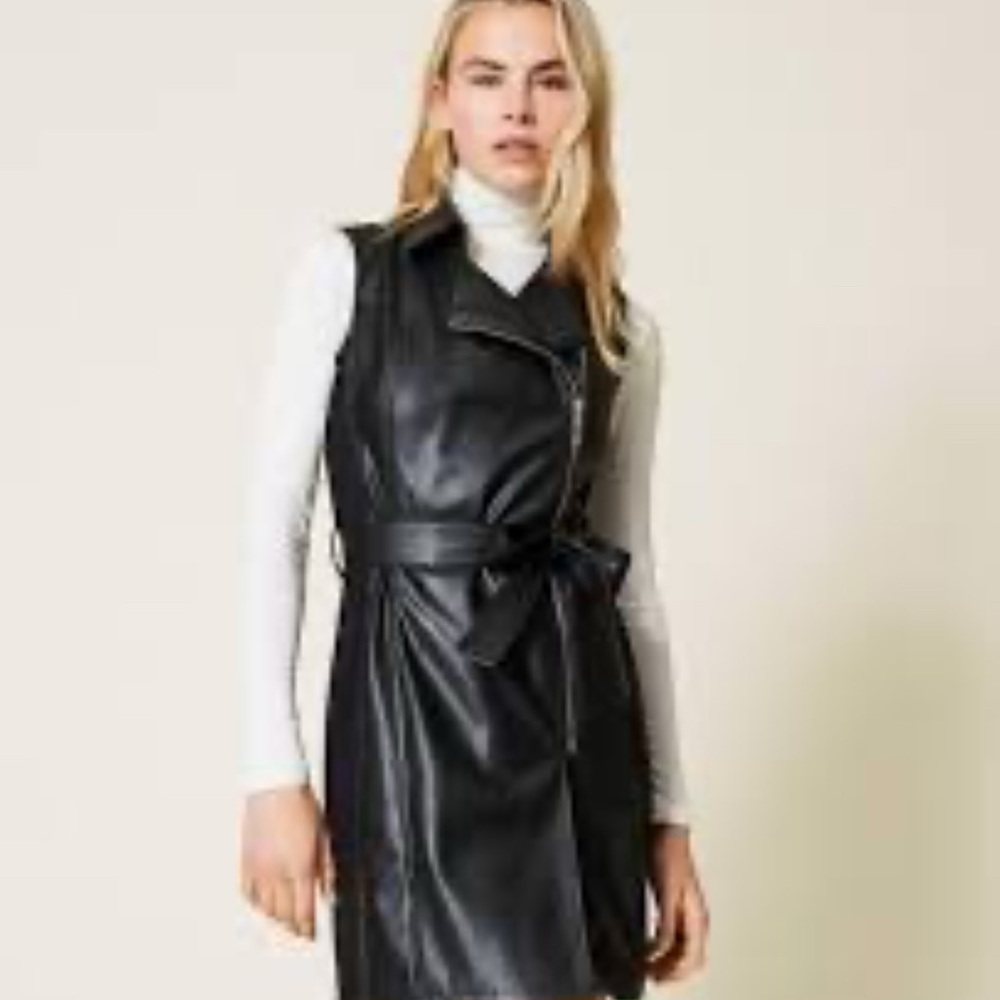 Calvin Klein Black Sleeveless Leather Vest